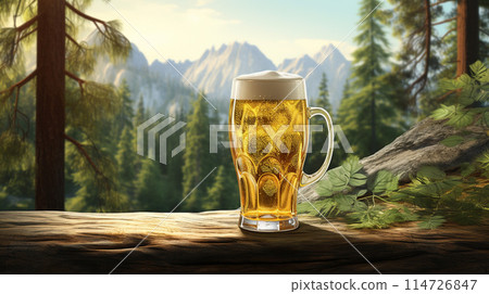 Beer with a forest background Beer with a forest background 114726847