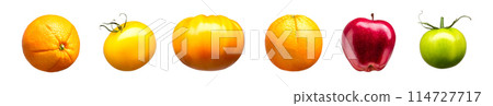 Set of tomatoes. oranges and apples isolated on white background with clipping path Set of tomatoes. oranges and apples isolated on white background with clipping path 114727717