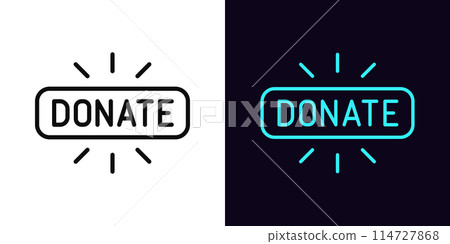 Outline donate icon, with editable stroke. Donate button with rays. Donation in social media, online fundraise, give money gift, sponsor and support by donation, help and charity. Vector icon 114727868