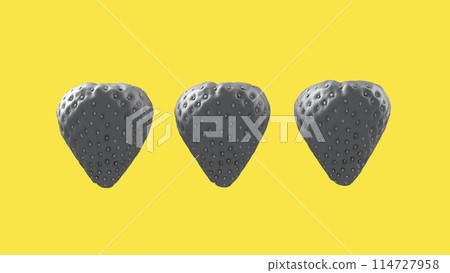 Gray strawberry on yellow background, colors trend of 2021 3d rendering Gray strawberry on yellow background, colors trend of 2021 3d rendering 114727958