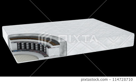 Mattresses in section, view of the structure inside, on a black background. 3D rendering Mattresses in section, view of the structure inside, on a black background. 3D rendering 114728710