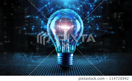 藍色發光燈泡全息圖 114728942