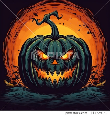 Big scary pumpkin on holiday Halloween, Ai generated 114729130