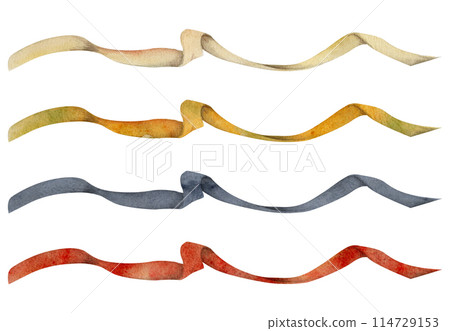 Hand drawn watercolor illustration sewing craft embroidery supplies. Ribbon lace braid zigzag tassel. Set of objects isolated on white background. Design atelier, tailor, hobby shop, fashion boutique Hand drawn watercolor illustration sewing craft embroidery supplies. Ribbon lace braid zigzag tassel. Set of objects isolated on white background. Design atelier, tailor, hobby shop, fashion boutique 114729153