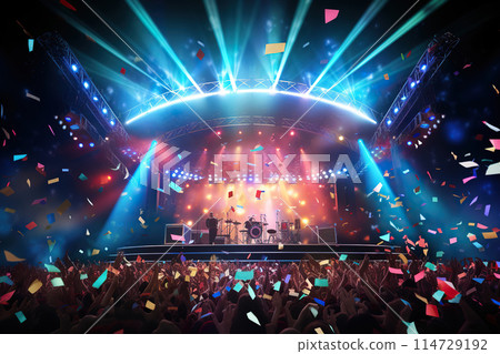 Generative ai on theme of beautiful illumination on a concert stage, lighting with spotlights 114729192