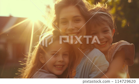 Mom with two children. 114729620