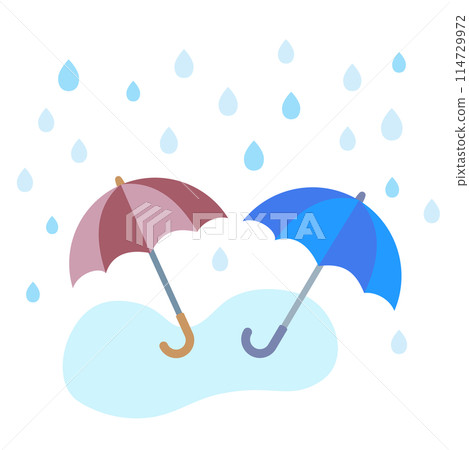 紅色和藍色雨傘在雨中淋濕的向量風景圖像 114729972