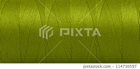 Texture of threads in a spool of green color on a white background 114730597