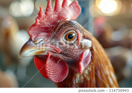 Hen on the chicken farm. 114730943