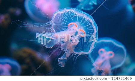 Young woman enjoying smoothie in vegan cafe 114731409