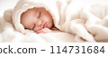 Cute little baby sleeping in soft bed. Family concept. 114731684