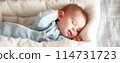 Cute little baby sleeping in soft bed. Family concept. 114731723