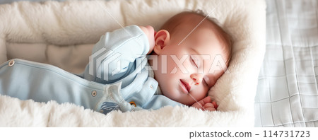 Cute little baby sleeping in soft bed. Family concept. 114731723
