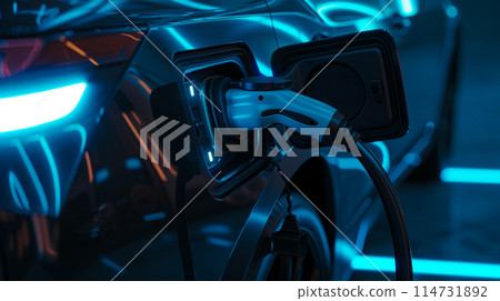 The process of charging an electric car. The process of charging an electric car. 114731892