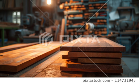 Close-up of a stack of planed boards. 114731943