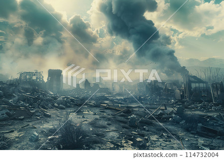 Generative ai on theme of city destroyed street flooded after massive floods and natural big rains Generative ai on theme of city destroyed street flooded after massive floods and natural big rains 114732004