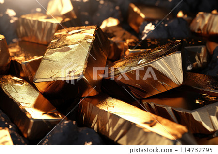 Generative ai on theme of beautiful texture surface gold bar, design natural abstract background 114732795