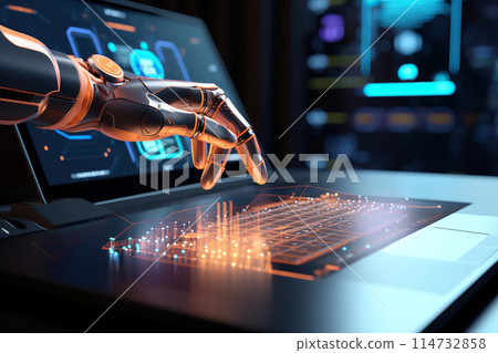 Generative ai on theme of beautiful surface robot hand for design natural abstract background 114732858
