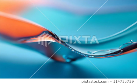 Abstract liquid glass shape with colorful reflections. Ribbon of curved water with glossy color wavy fluid motion. Chromatic dispersion flying and thin film spectral effect. 114733739