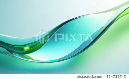 Abstract liquid glass shape with colorful reflections. Ribbon of curved water with glossy color wavy fluid motion. Chromatic dispersion flying and thin film spectral effect. 114733745