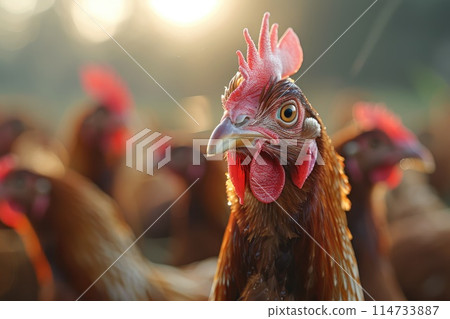 Hen on the chicken farm. 114733887