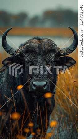 African buffalo standing in water 114733940