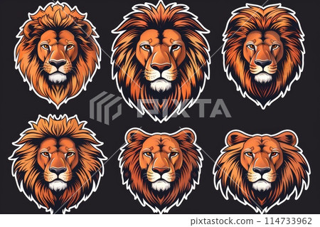 Lion stickers isolated on black background 114733962