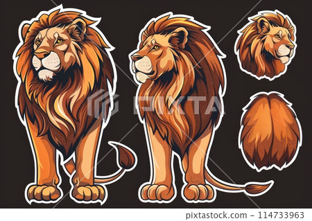 Lion stickers isolated on black background 114733963
