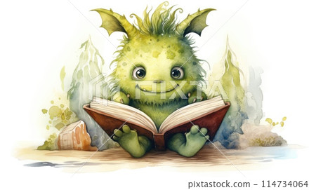open book fairy tale about cute monster watercolor design open book fairy tale about cute monster watercolor design 114734064