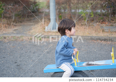 Boy playing with seesaw 114734234