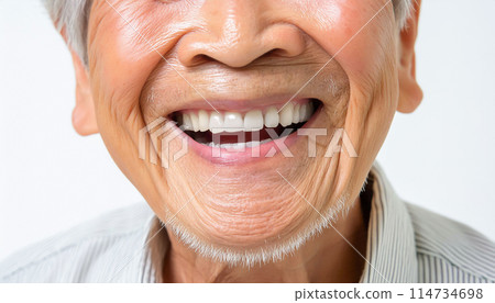 White teeth close-up, elderly, dental care 114734698