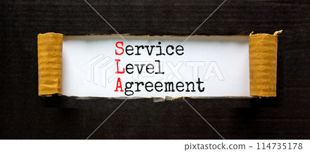 SLA service level agreement symbol. Concept words SLA service level agreement on beautiful white paper. Beautiful black paper background. Business SLA service level agreement concept. Copy space. 114735178