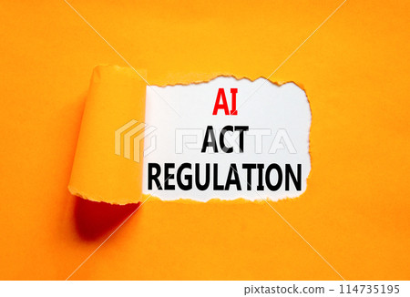 AI act regulation symbol. Concept words AI artificial intelligence act regulation on beautiful white paper. Beautiful orange background. Business AI act regulation concept Copy space 114735195