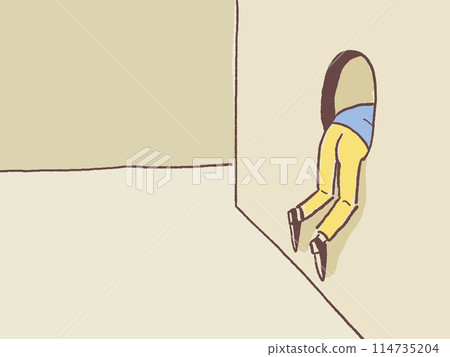 A person who stuck his upper body into a round hole in a wall 114735204