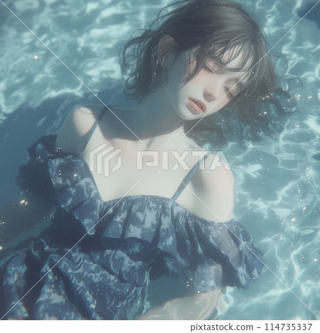 Portrait of a woman relaxing in the pool Portrait of a woman relaxing in the pool 114735337