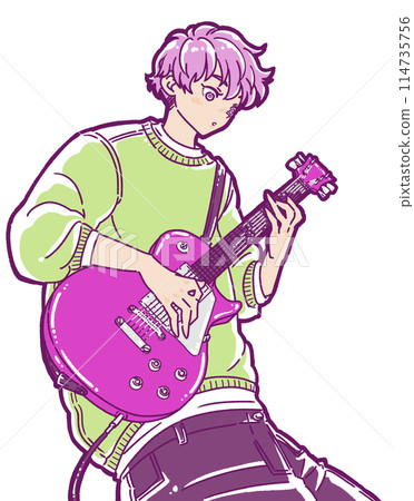 Illustration of a man playing an electric guitar 114735756