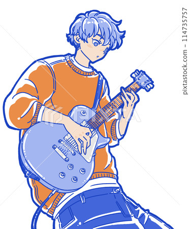 一個彈電吉他的男人的插圖 一個彈電吉他的男人的插圖 114735757