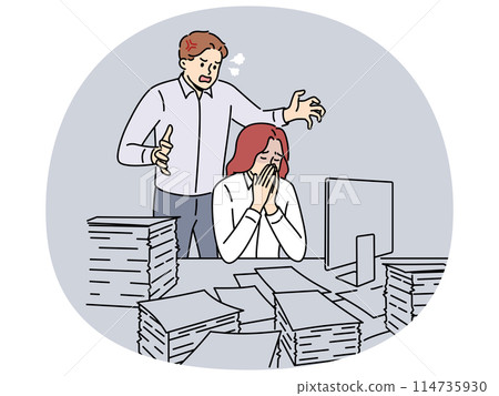 Mad boss scream at stressed female employee 114735930