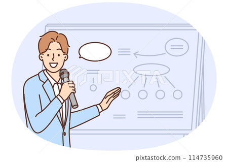 Smiling businessman make presentation on whiteboard 114735960