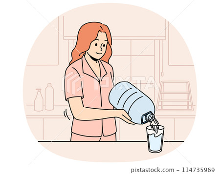 Smiling woman pouring water from bottle 114735969