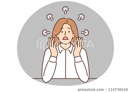 Angry businesswoman with smoke from head Angry businesswoman with smoke from head 114736016