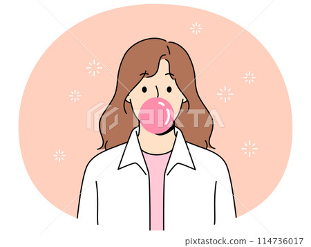 Girl blow bubble from bubblegum Girl blow bubble from bubblegum 114736017