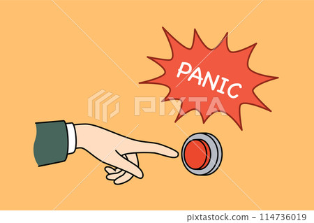 Panic button near person hand, for concept of importance of motivation and taking antidepressants 114736019