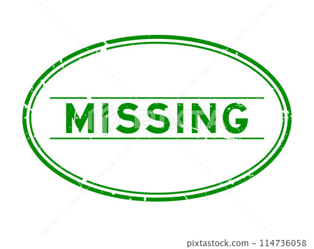 Grunge green missing word oval rubber seal stamp on white background 114736058
