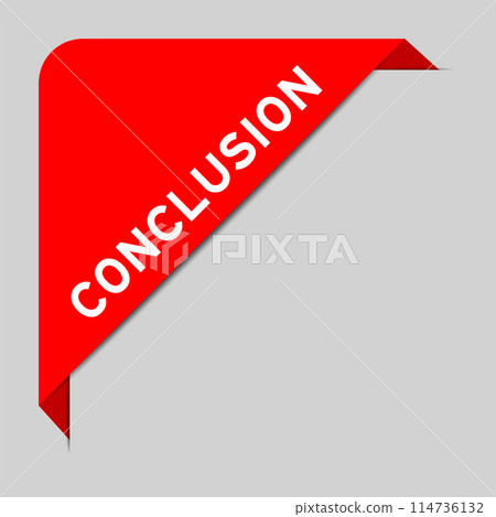 Red color of corner label banner with word conclusion on gray background 114736132