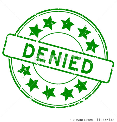 Grunge green denied word with star icon round rubber seal stamp on white background 114736138