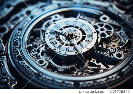 Close-up of intricate watch mechanism 114736243