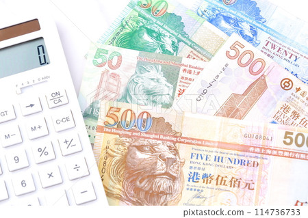 香港貨幣、港幣（HKD）紙幣及計算器 114736733