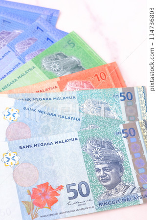 Malaysian currency, ringgit (MYR) banknotes 114736803