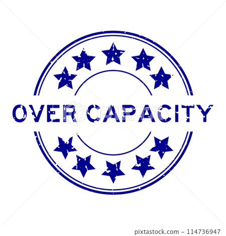 Grunge blue over capacity word with star icon round rubber seal stamp on white background 114736947